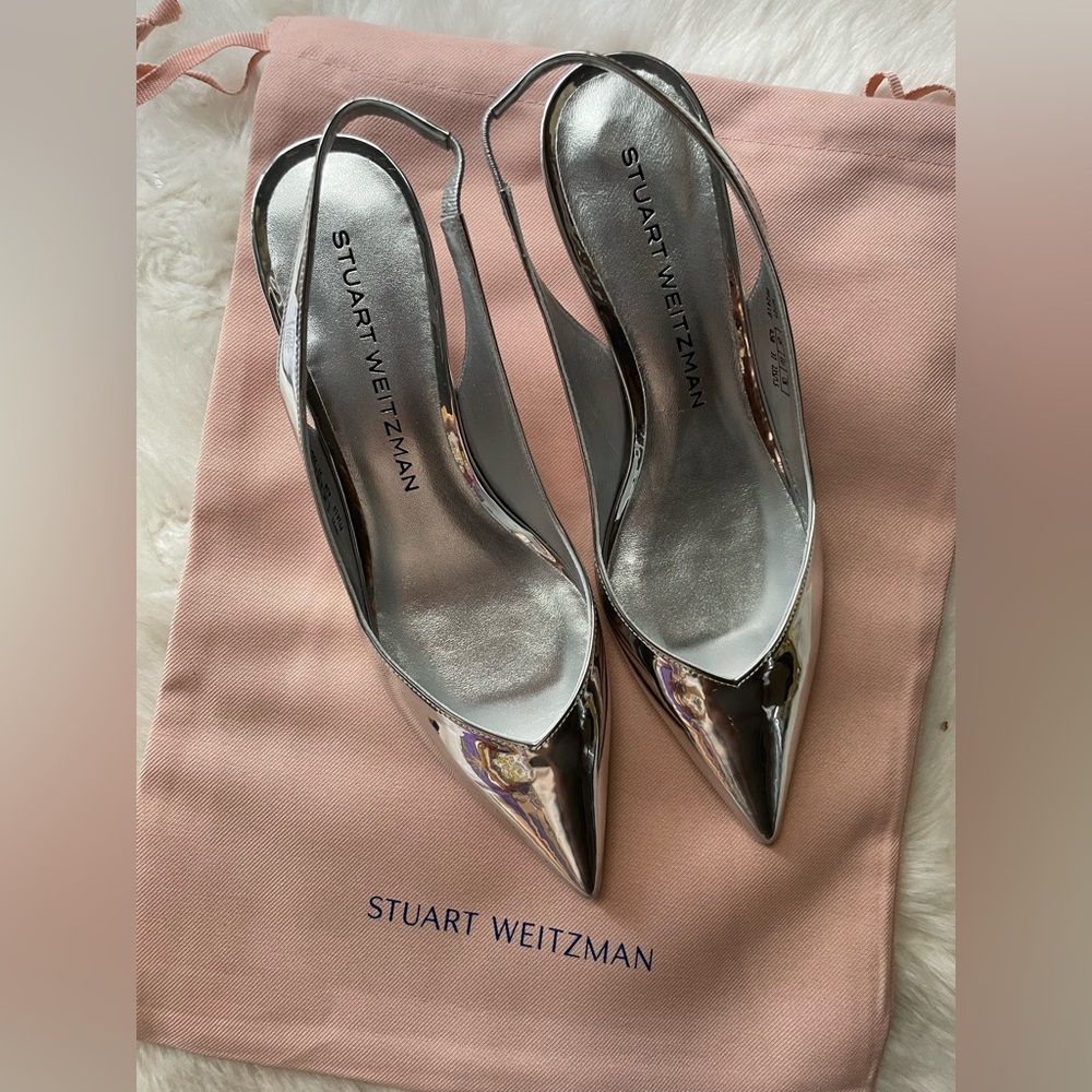 New! Stuart Weitzman Silver Slingback Heels